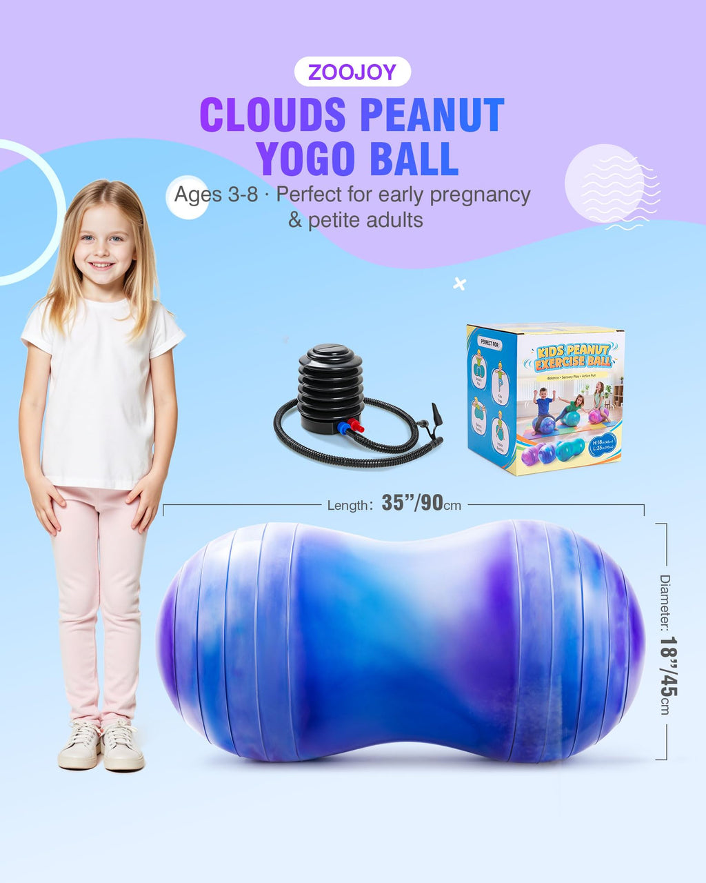 ZOOJOY Peanut Ball for Kids and Adults, 18/20Inch Anti-Burst Exercise Ball