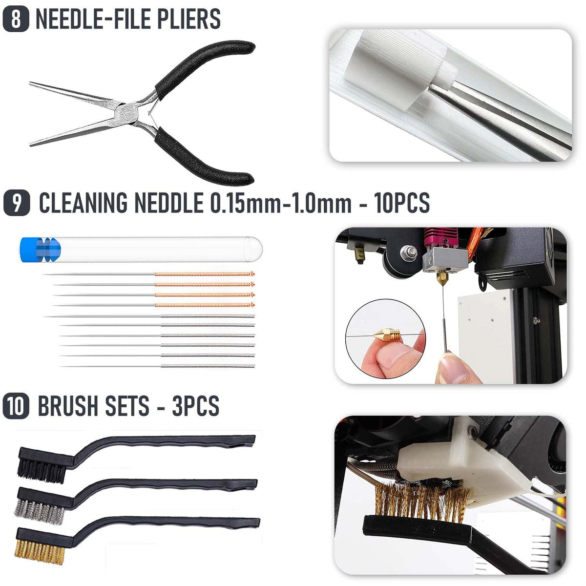 3D Printer Tools Kit, Quality 3D Printing Tool Kit for Model Finishing/Deburring/Drilling, 3D Printer Accessories for All FDM/SLA Printers Removing Support, Cutting Filament, Cleaning Nozzle