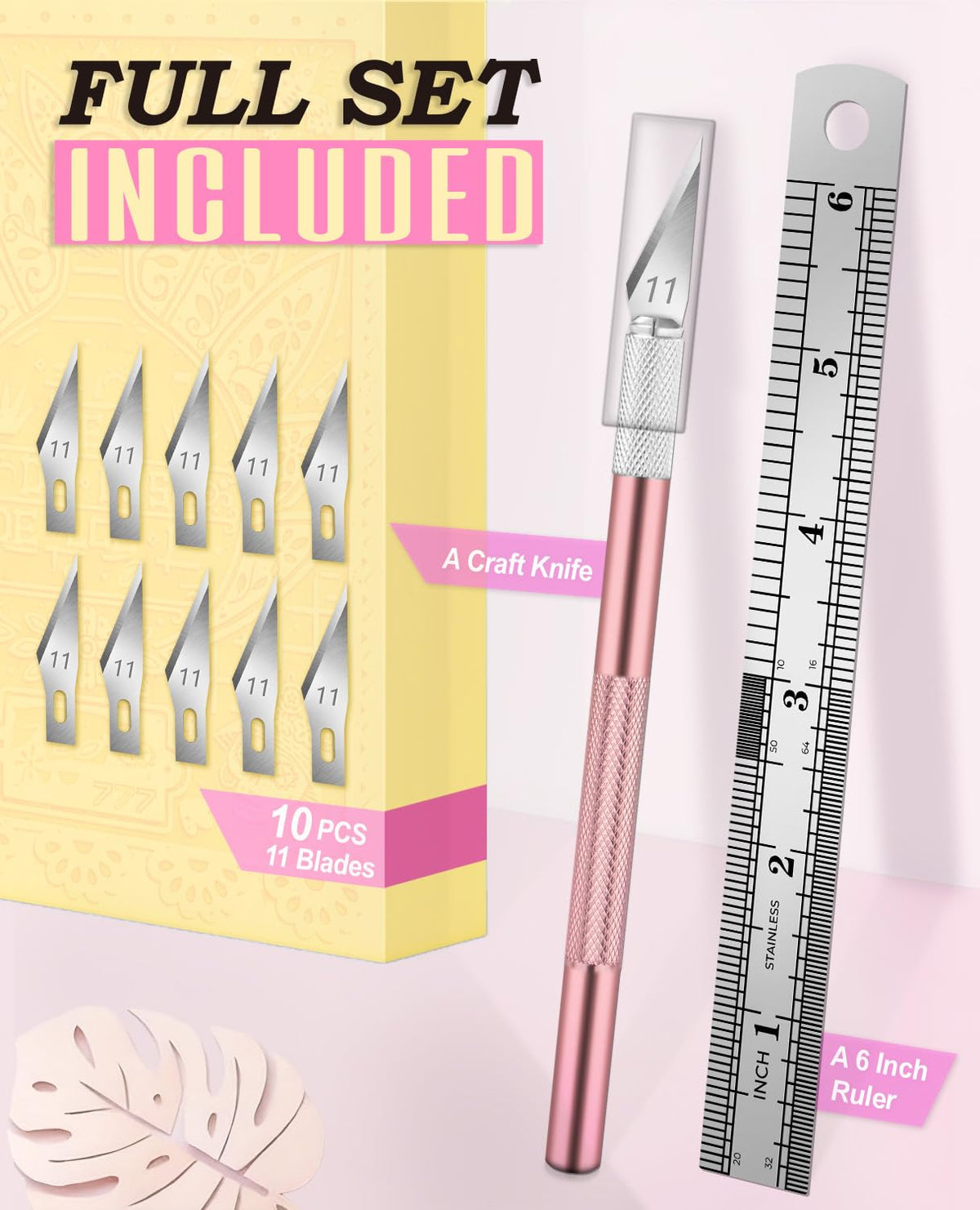 DIYSELF Craft Hobby Knife Set with 10 Extra #11 Blades, 6-Inch Metal Ruler