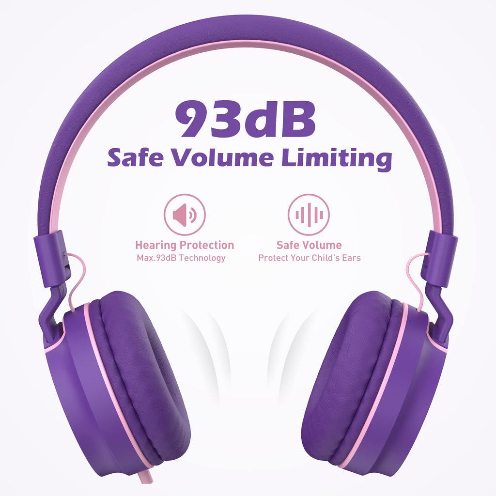 AILIHEN I35 Kids Headphones for School with Mic, 93dB Volume, Green Purple