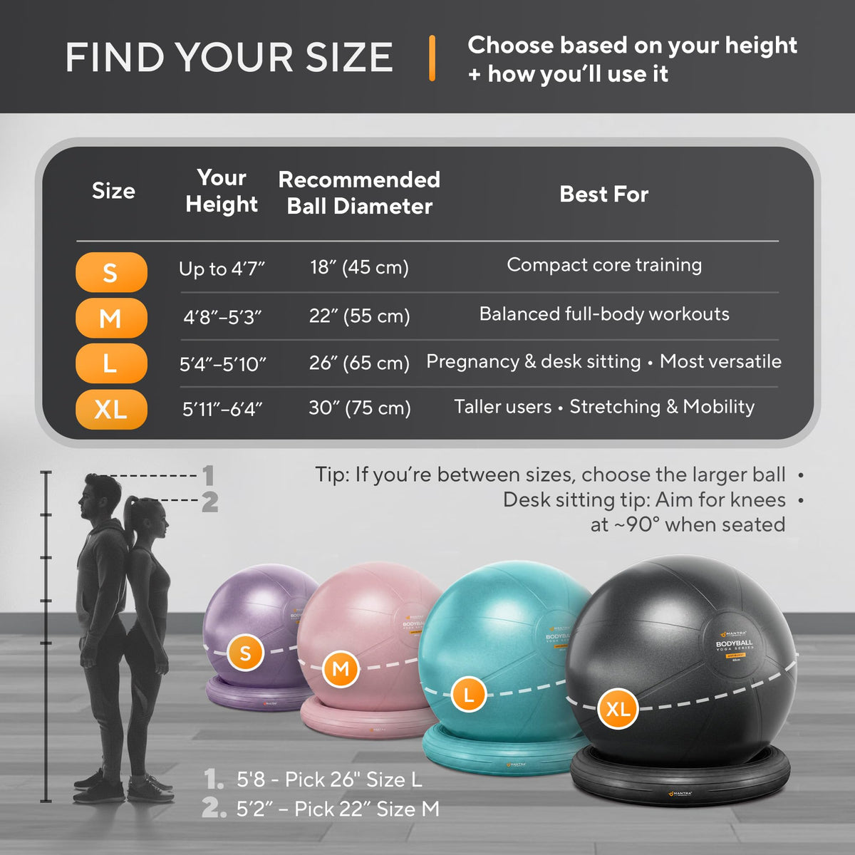 Yoga Ball Chair for Office Desk with Base - Ergonomic Balance & Stability Exercise Ball Seat for Adults - Active Sitting for Posture, Core & Back Pain Relief, Home Gym, Therapy, Pump