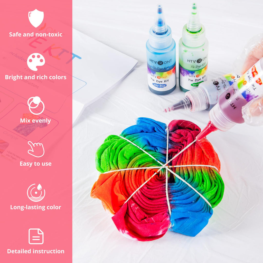 HTVRONT Tie Dye Kit, 32 Vibrant Vivid Permanent Colors, Just Add Water