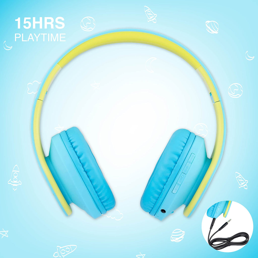 PowerLocus Kids Headphones Over-Ear, Bluetooth Wireless Headphones for Kids,with Microphone, Safe 85DB Volume Limited, Foldable with Carry Case, Audio Cable, Micro SD mode for Online Classes,PC,Phones