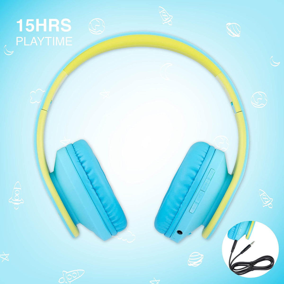 PowerLocus Kids Headphones Over-Ear, Bluetooth Wireless Headphones for Kids,with Microphone, Safe 85DB Volume Limited, Foldable with Carry Case, Audio Cable, Micro SD mode for Online Classes,PC,Phones