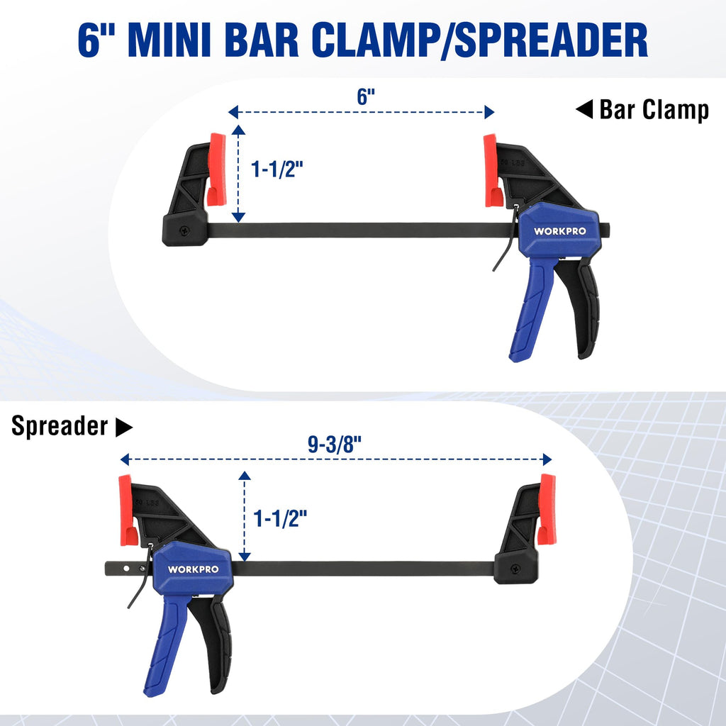 WORKPRO 6" Mini Bar Clamps for Woodworking, 50 lbs Load Limit, 2-Pack