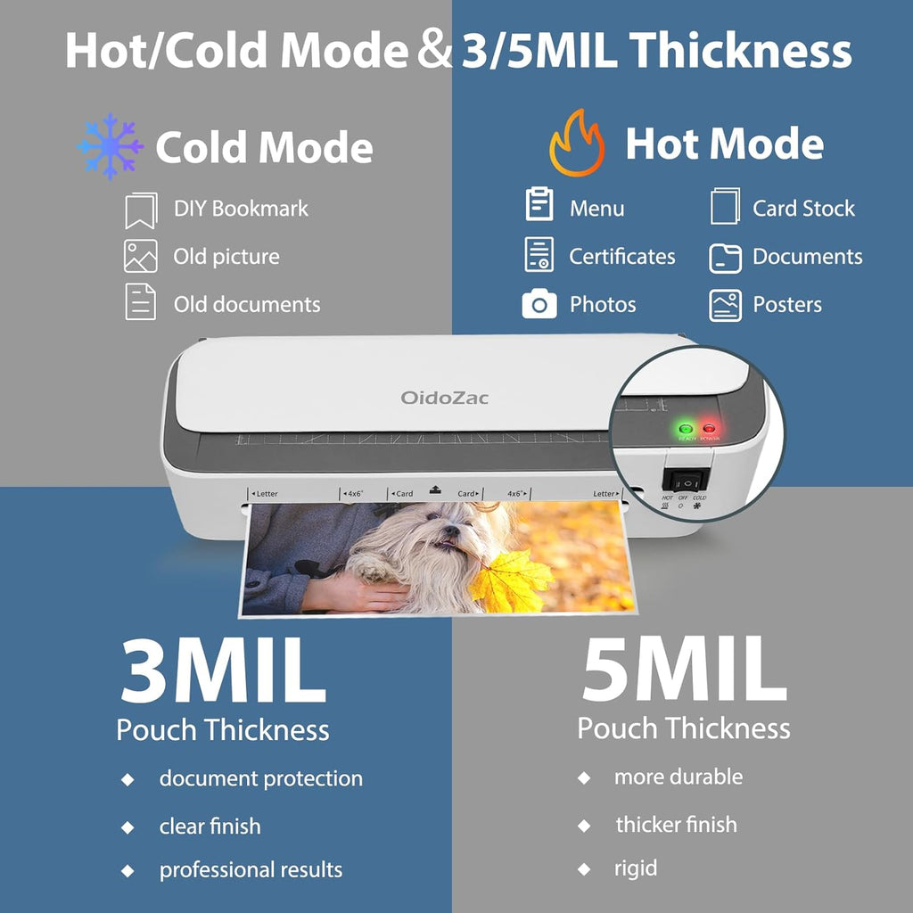 OidoZac: 9" 11-in-1 Laminator with Never-Jam Technology & 36 Sheets