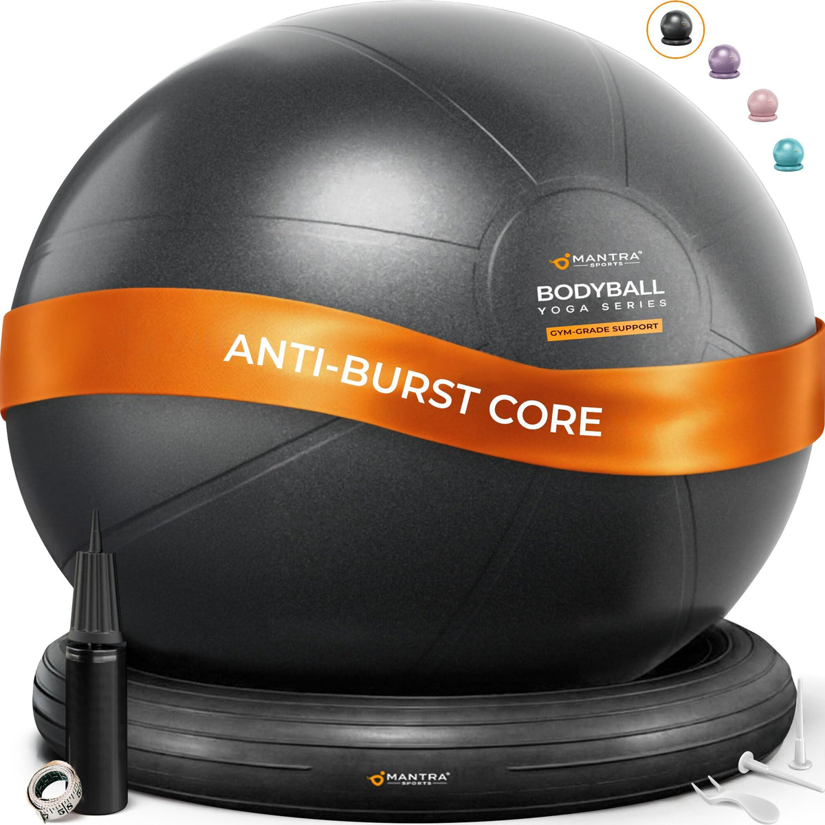 Yoga Ball Chair for Office Desk with Base - Ergonomic Balance & Stability Exercise Ball Seat for Adults - Active Sitting for Posture, Core & Back Pain Relief, Home Gym, Therapy, Pump