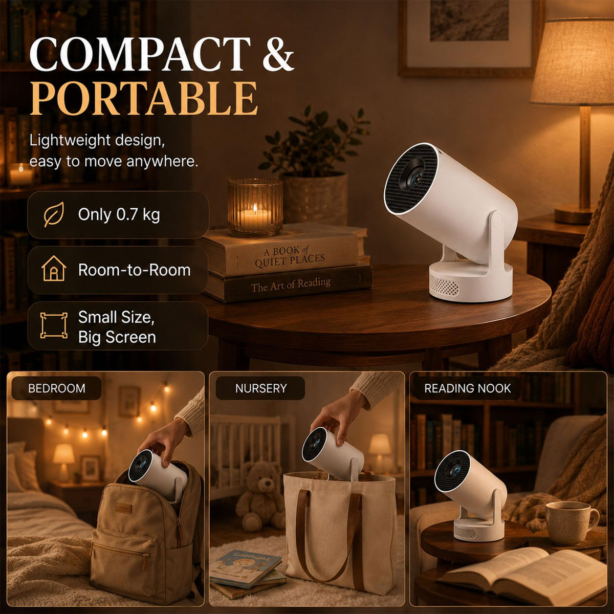 BookGlow Smart Reading Projector with Adjustable Stand