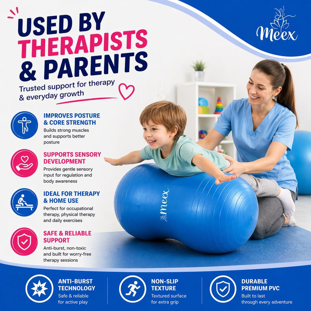 Meex Sensory Peanut Ball for Kids Therapy and Exercise - Enhance Balance, Motor Skills and Physical Therapy Calming Development with Our Yoga Ball - Flexible Seating for Autistic Children
