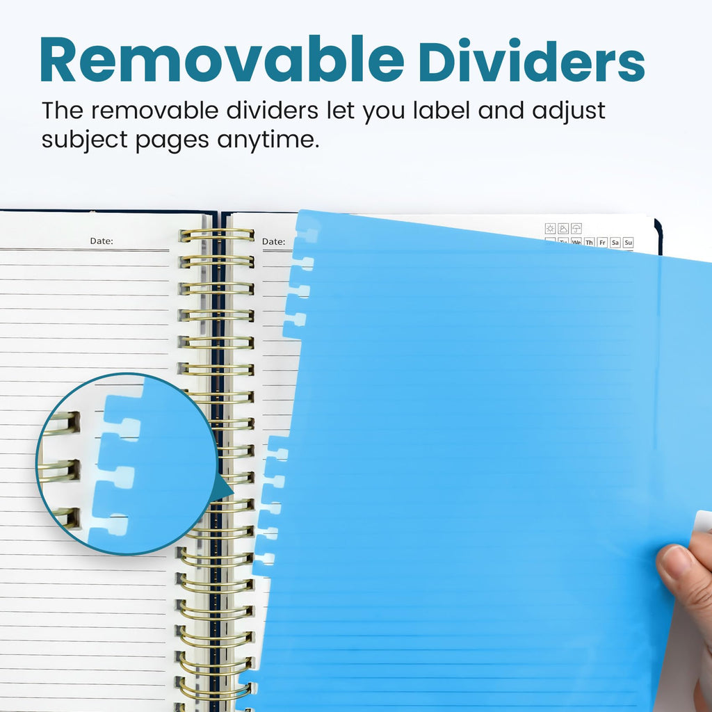 Taja Spiral Notebooks for Work 5 Subject Notebook with Removable Dividers