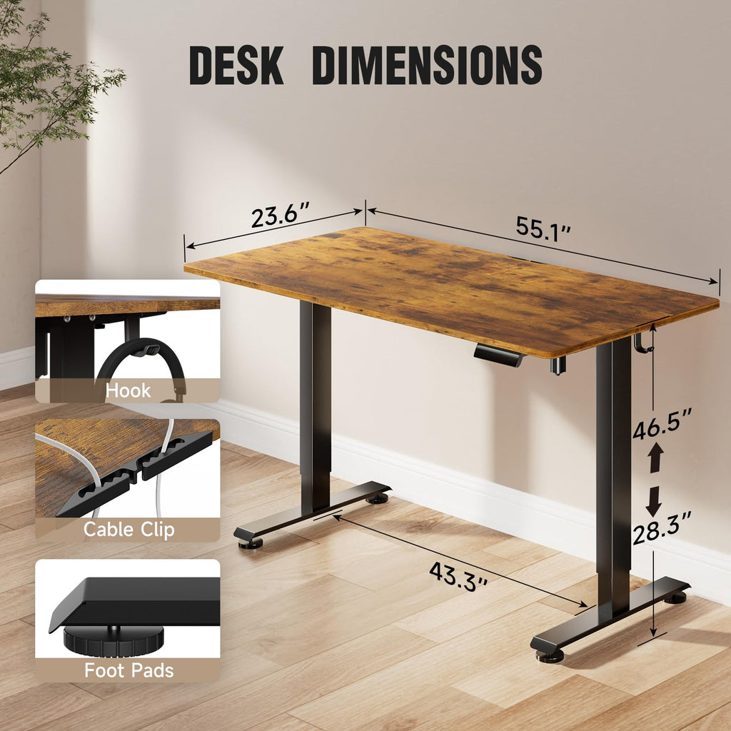 Veken 63"x28" Wider Large Standing Desk, Electric Height Adjustable, Brown