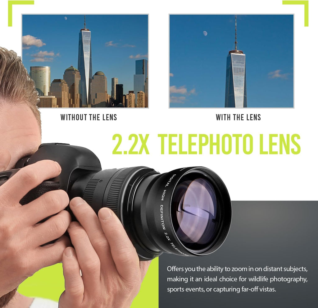 Ultra Deluxe Lens Kit for Canon Rebel T3, T5, T5i, T6, T6i, T7, T7i, EOS 80D, EOS 77D Cameras with Canon EF-S 18-55mm is II Lens - Includes: 7pc 58mm Filter Set + 58mm Wide Angle and Telephoto Lens