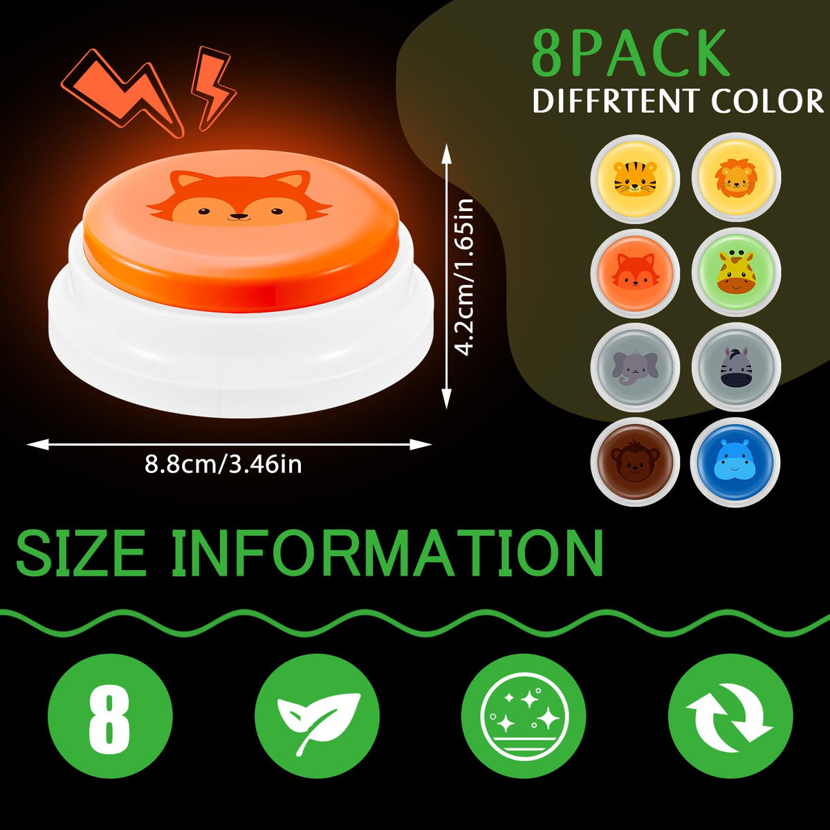 Syhood 8 Pcs Animal Sounds Buzzer for Trivia, Classic Style