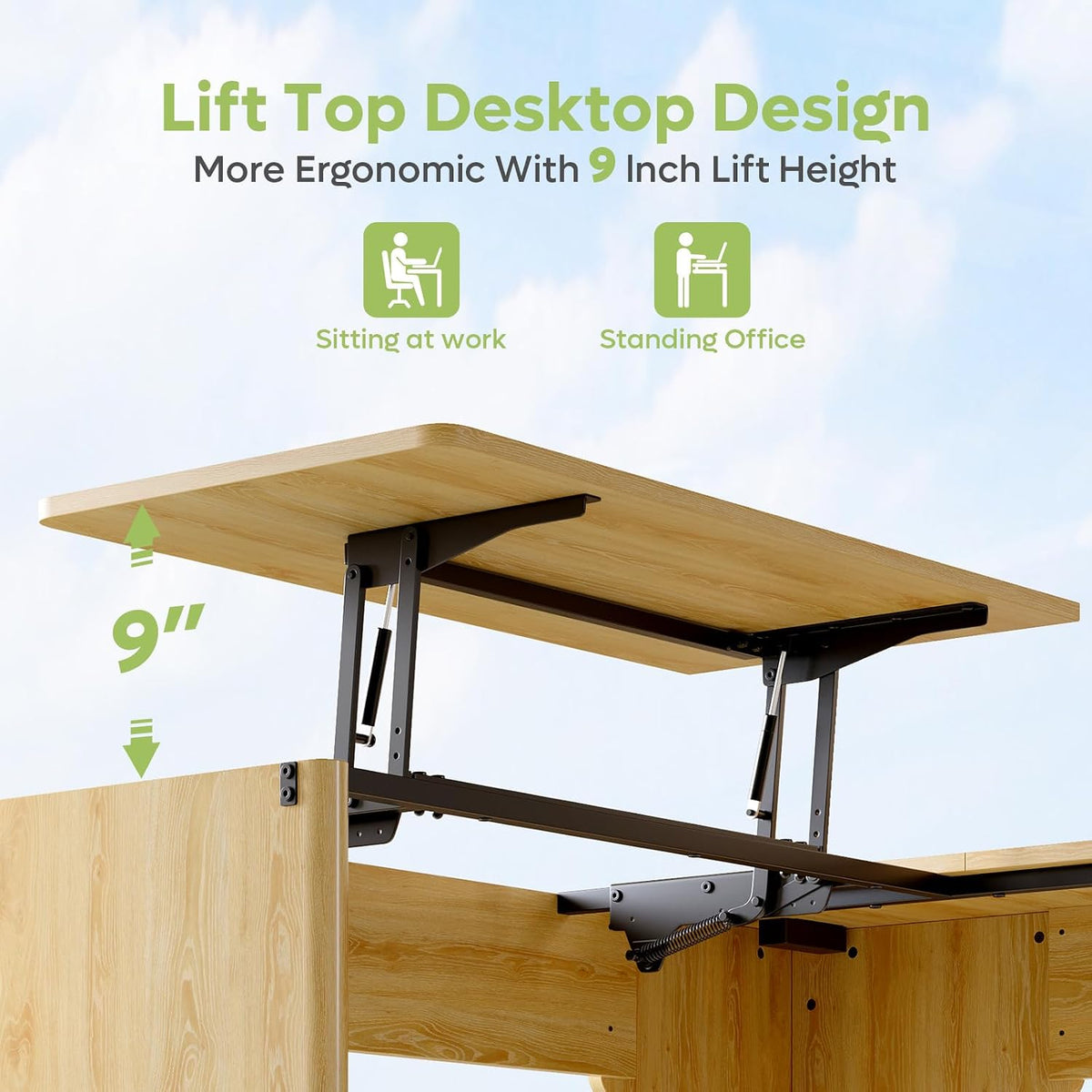 Bestier: 55" L-Shaped Student Study Desk with Manual Lift Top, USB Charging & File Drawer