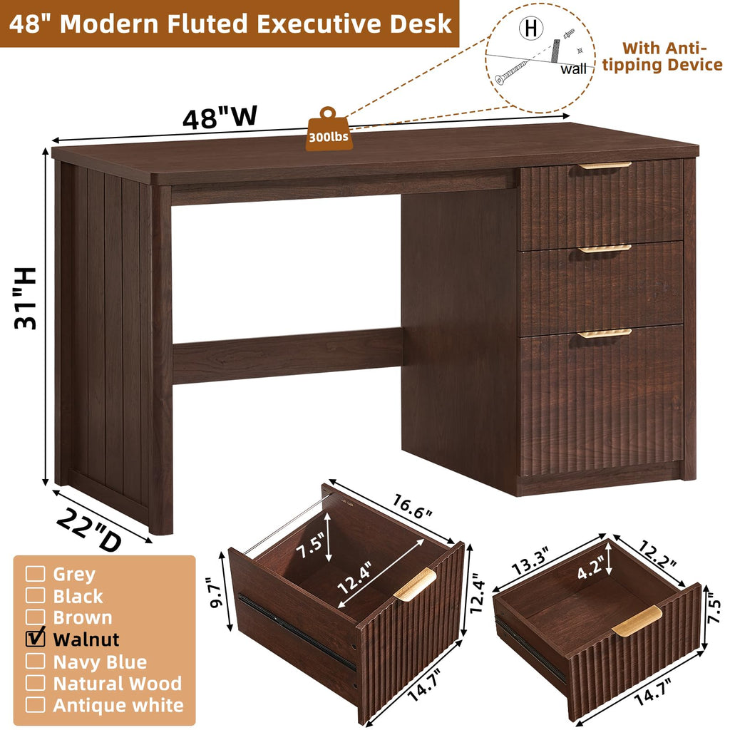 LEYAOYAO Office Desk 48" with 3 Drawers Storage File Cabinet