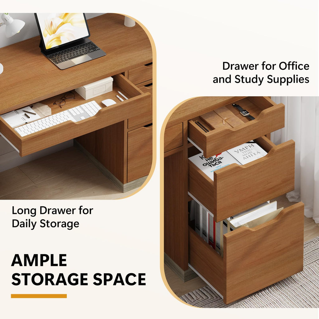 MaverickFurni White Desk with Drawers, 48 Inch Small Computer Desk