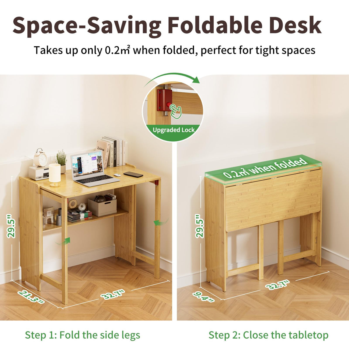 Dezyfurni Bamboo Folding Student Desk with Storage
