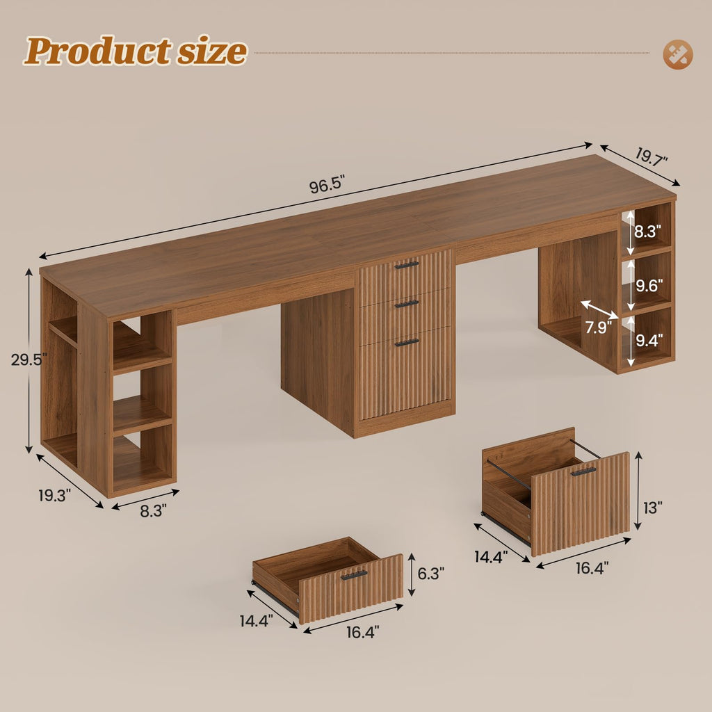SEDETA 96.5-Inch Two-Student Desk with Drawers