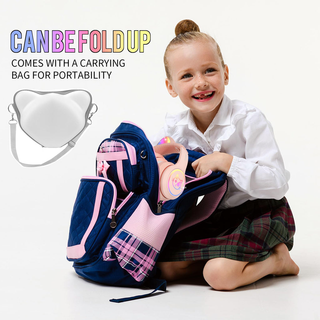 IFECCO Kids Bluetooth Headphones with Case,Cute LED Light Up Cat Ears