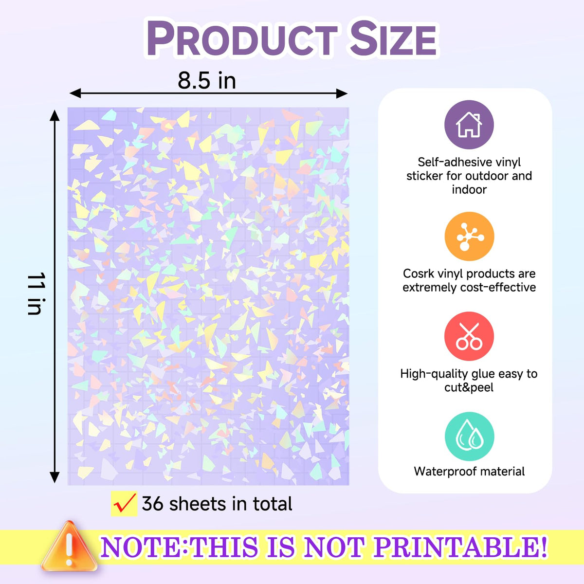 36 Sheets Holographic Laminating Sheets Clear Self Adhesive Sticker Paper