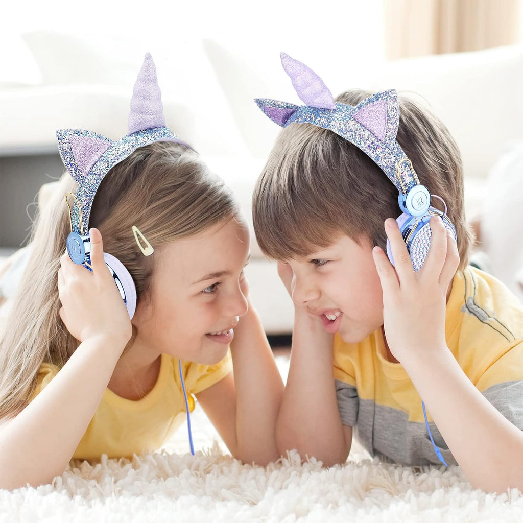 TCJJ Unicorn Kids Wired Headphones with Mic, 3.5mm Jack, On Ear