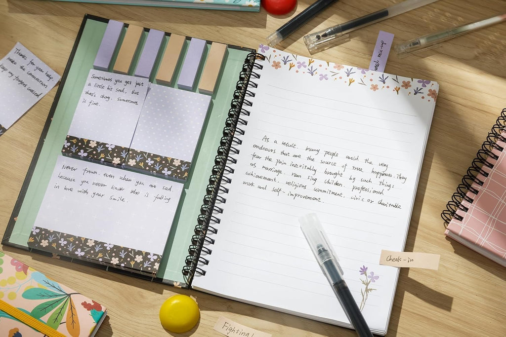 A5 Spiral Sticky Notebook,with 9 pads of decorated sticky notes and a handy notebook,for Bible study;Note Pads Teacher Appreciation Gift Writing Memo Pads School Office Supplies and Daily Life Organization (Daisy)