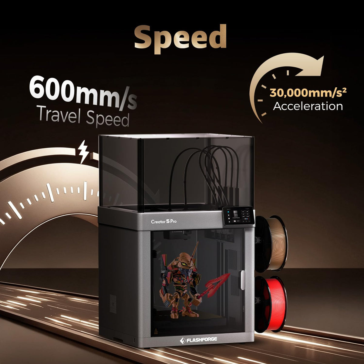 Flashforge Adventurer 5M 3D Printer for Beginners, 600mm/s Fast Printing, Direct Drive (280°C), Auto-Leveling, 8.7"x8.7"x8.7" PEI Build Plate - Ideal for Home, School & Makers