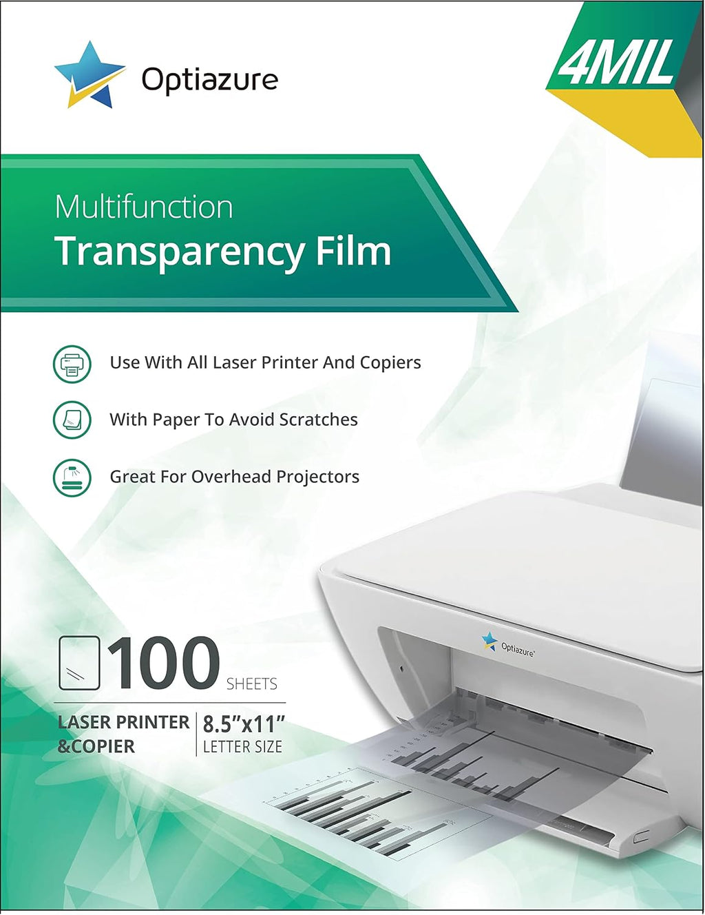 Optiazure Laser Transparency Film, Letter Size (100 Sheets)