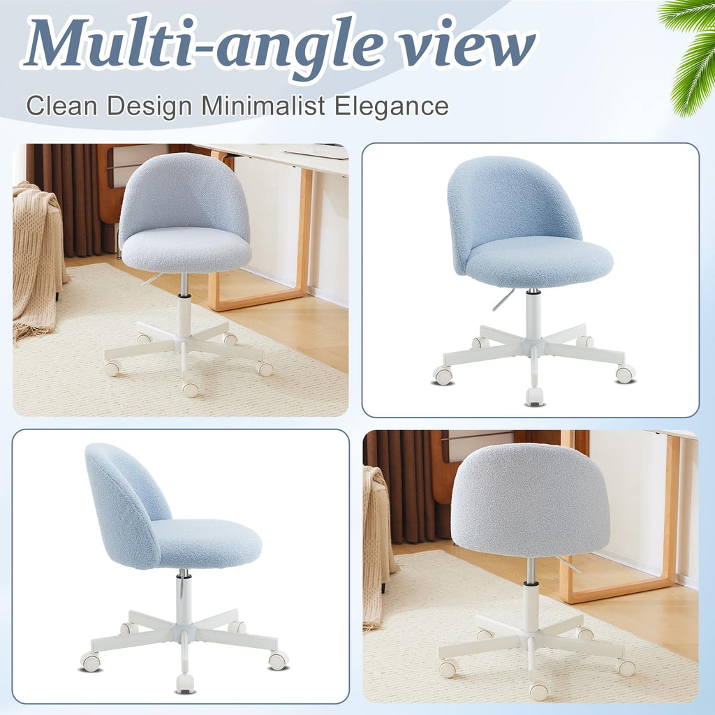 VINGLI Cute Candy Chair Armless Comfy Small Office Desk Vanity Chair with Wheels & Lumbar Support,Teddy Adjustable Rolling Swivel Computer Task Ch for Home Office,Bedroom,Gentle Pink