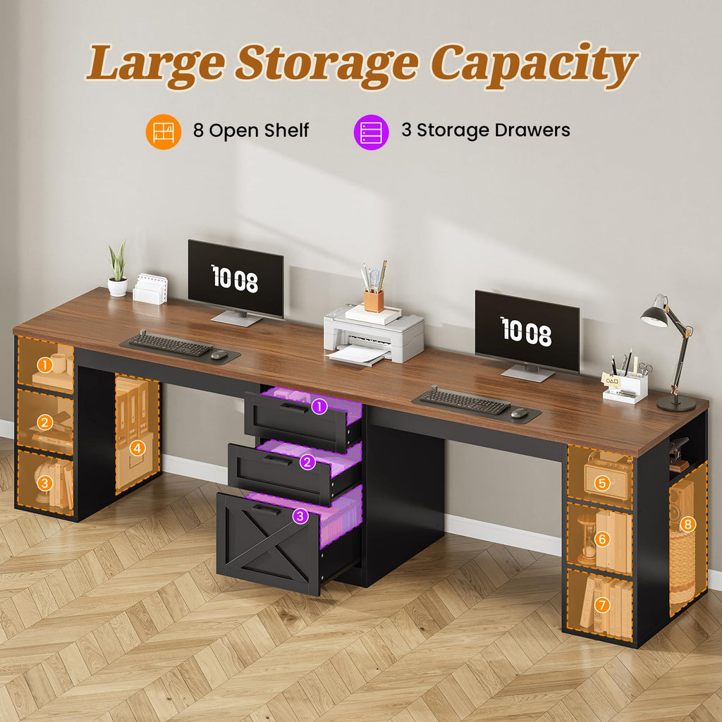SEDETA 96.5-Inch Two-Student Desk with Drawers
