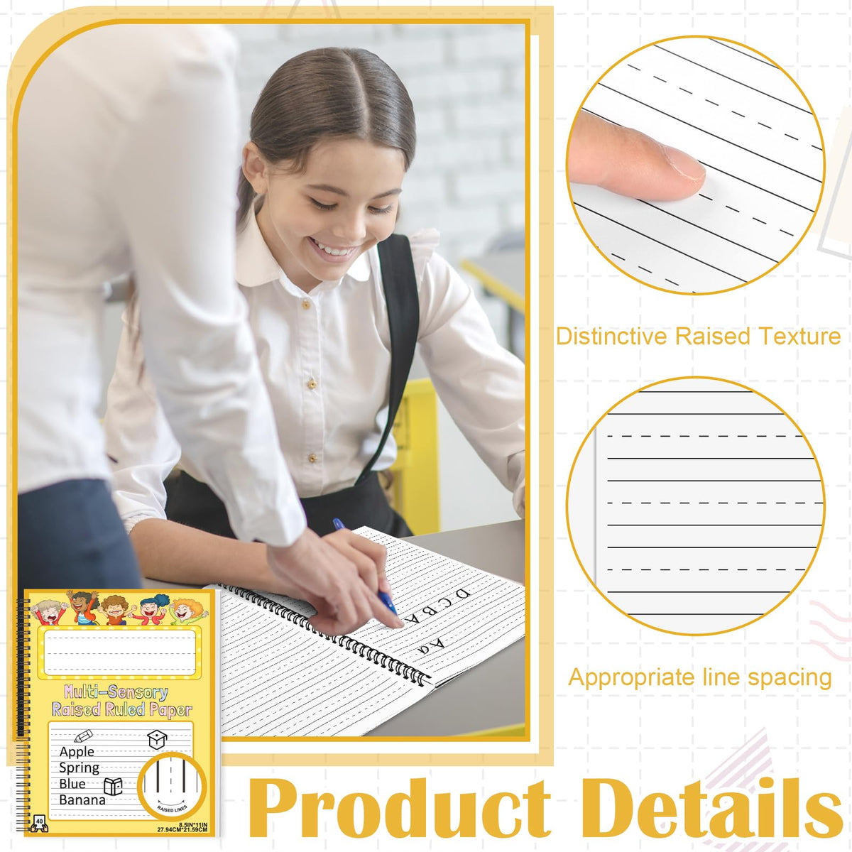 DOSTATNI Raised-Line Spiral Handwriting Pad (40 Sheets per Pad)