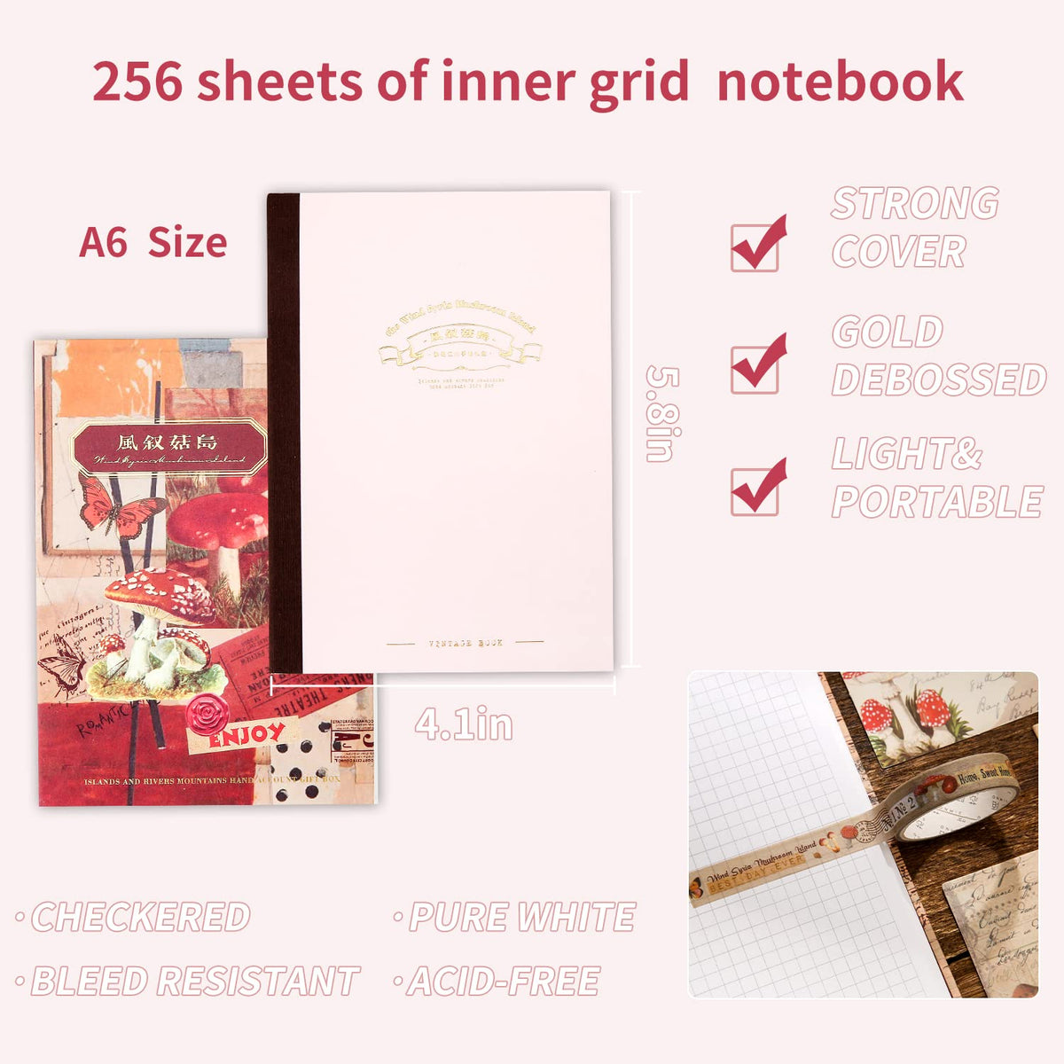 emmoolife 348 Pcs Scrapbooking Supplies Kit, Vintage Aesthetic Scrapbook Kit for Bullet Junk Journal, Stationery, A6 Grid Notebook, DIY Journaling Supplies, Birthday Craft Gift for Teen Girl Women
