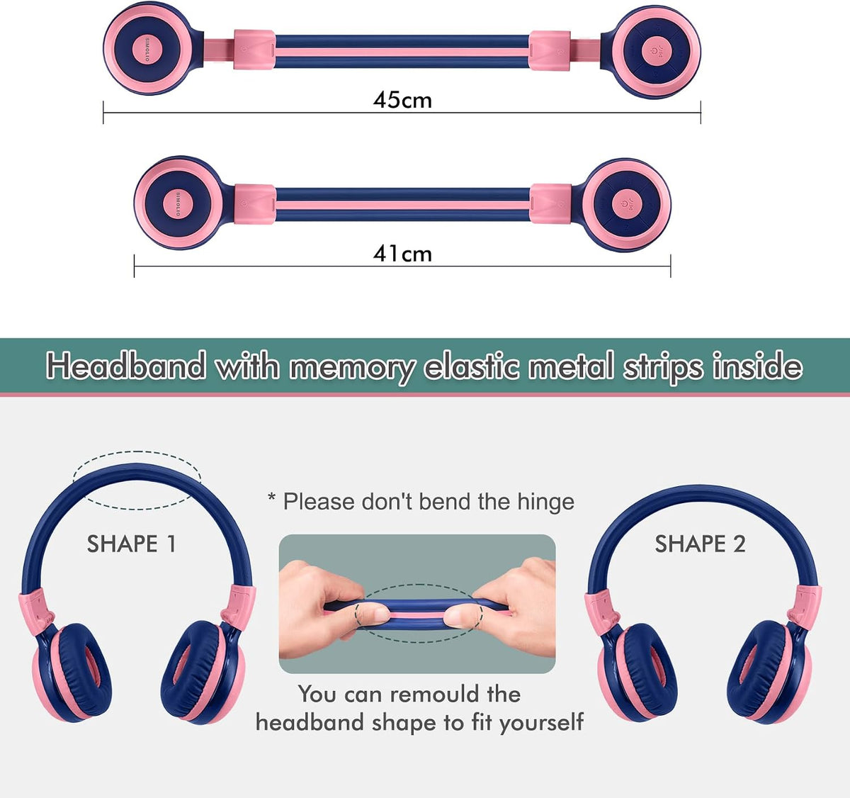 SIMOLIO Kids Wireless Headphones w/Mic for School,75/85/94dB Safe Volume