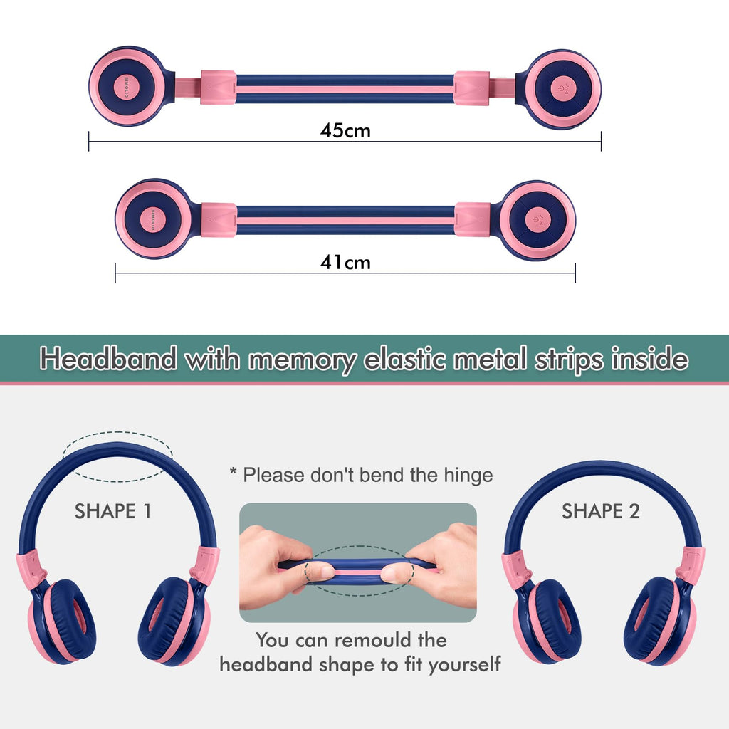 SIMOLIO Kids Wireless Headphones w/Mic for School,75/85/94dB Safe Volume