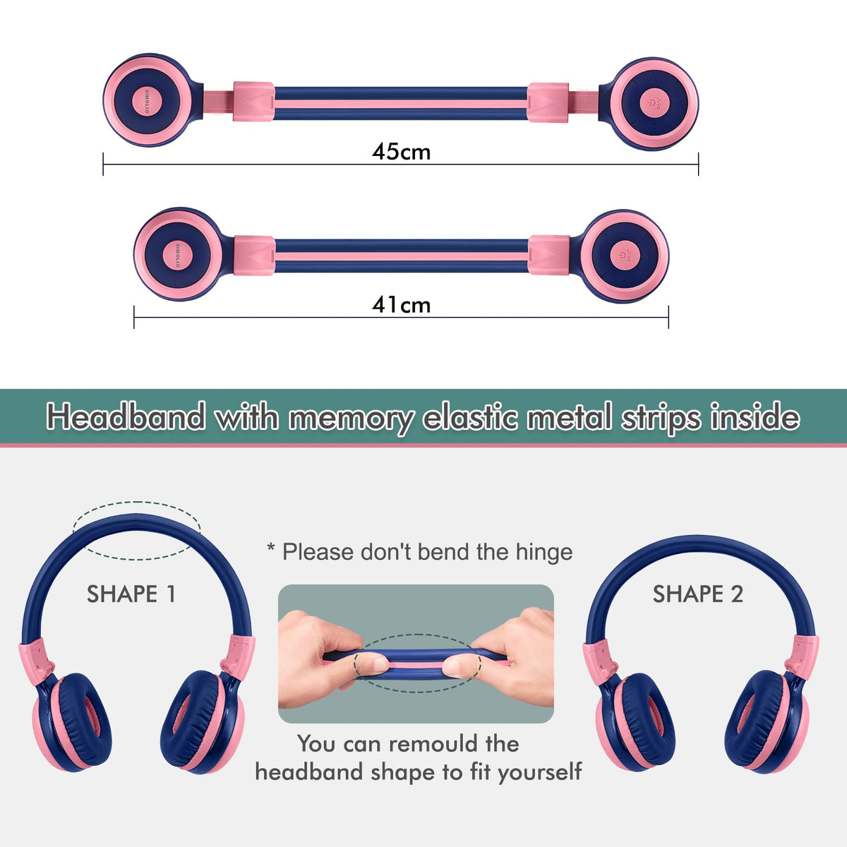 SIMOLIO Kids Wireless Headphones w/Mic for School,75/85/94dB Safe Volume