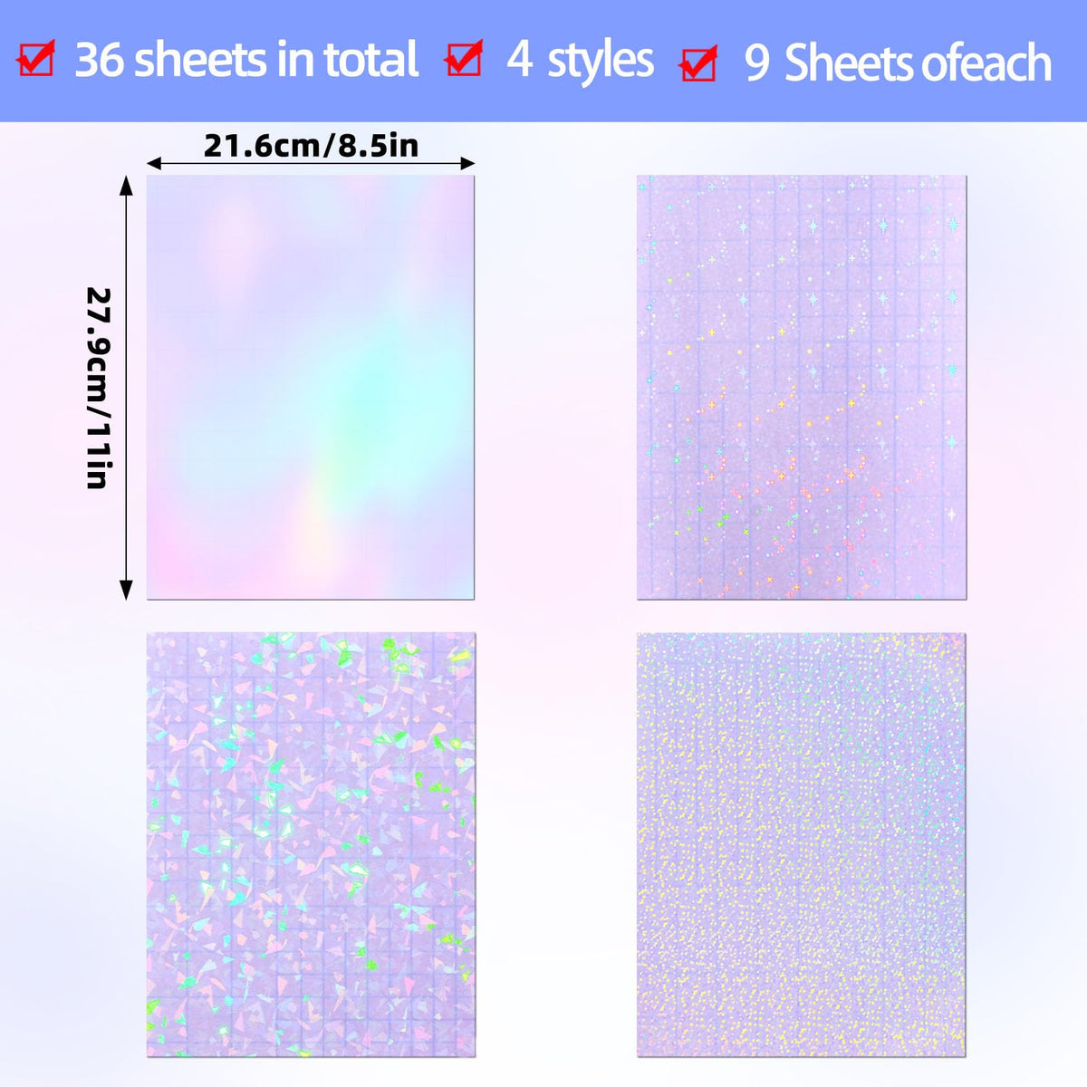 36 Sheets Holographic Laminating Sheets Clear Self Adhesive Sticker Paper