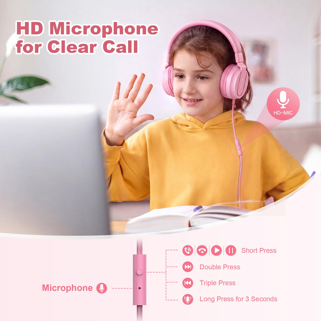 AILIHEN I35 Kids Headphones for School with Mic, 93dB Volume, Green Purple