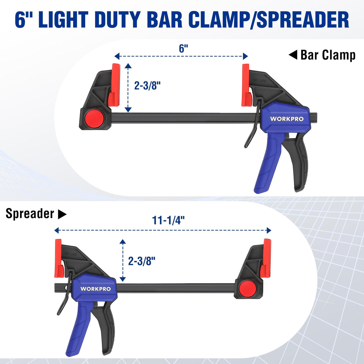 WORKPRO 6" Mini Bar Clamps for Woodworking, 50 lbs Load Limit, 2-Pack