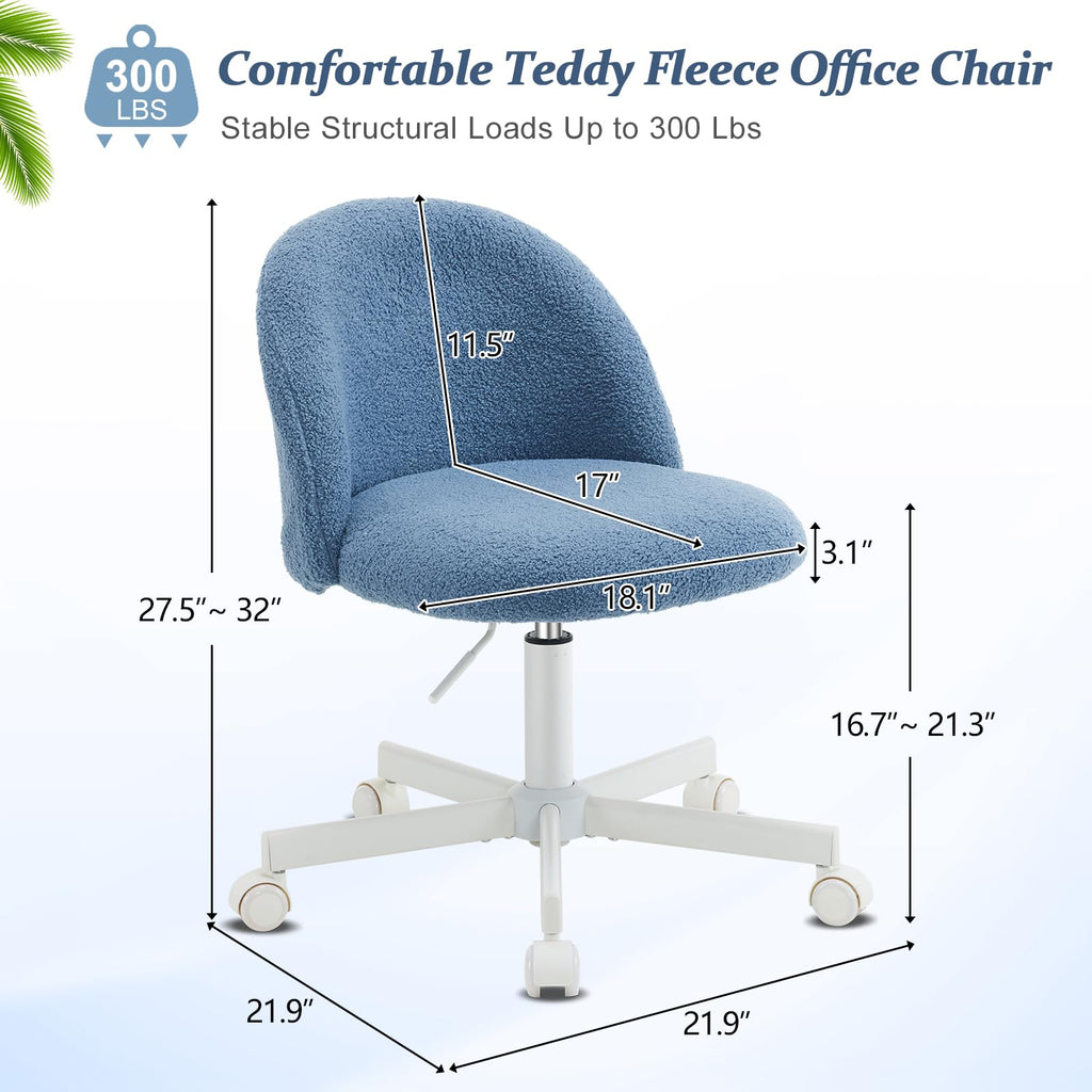 VINGLI Cute Candy Chair Armless Comfy Small Office Desk Vanity Chair with Wheels & Lumbar Support,Teddy Adjustable Rolling Swivel Computer Task Ch for Home Office,Bedroom,Gentle Pink