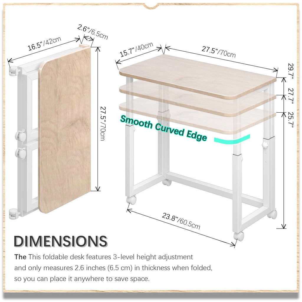 4NM 27.5-Inch Folding Student Desk with Wheels