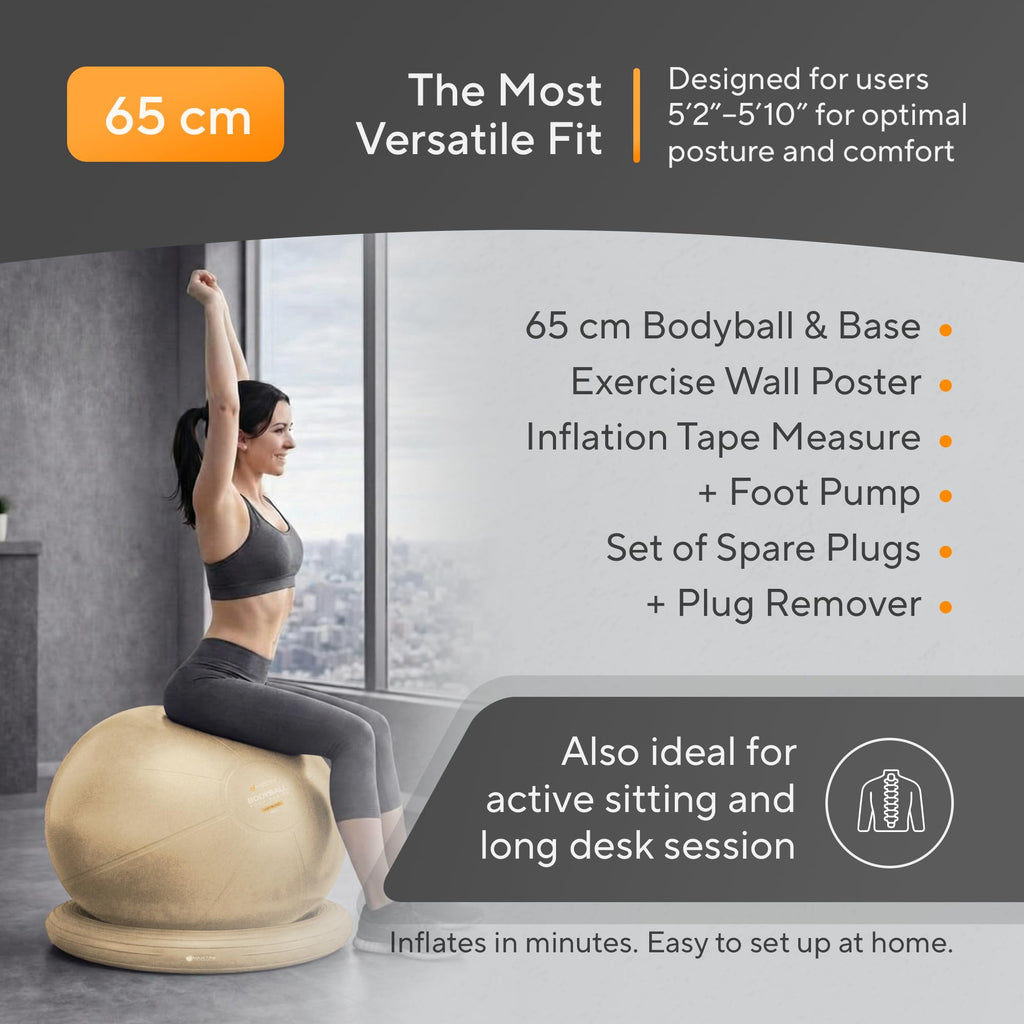 Yoga Ball Chair for Office Desk with Base - Ergonomic Balance & Stability Exercise Ball Seat for Adults - Active Sitting for Posture, Core & Back Pain Relief, Home Gym, Therapy, Pump