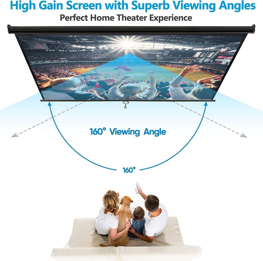 80 Inch Projection Screen, Outdoor Indoor 16:9 HD Foldable Manual Pull Down Projector Screen for Movie Home Backyard Theater Cinema Office Video Game, White