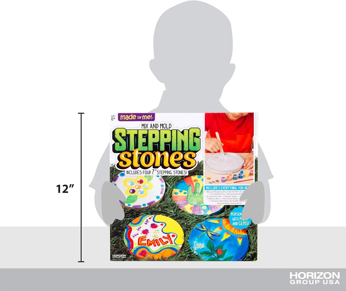 Made By Me Mix & Mold Your Own & Make 4 DIY Personalized Stepping Stones, Great Spring & Summer Weekend Activity, Perfect Keepsake, Birthday Party Idea for Kids Ages 5, 6, 7, 8, 9, Multicolor