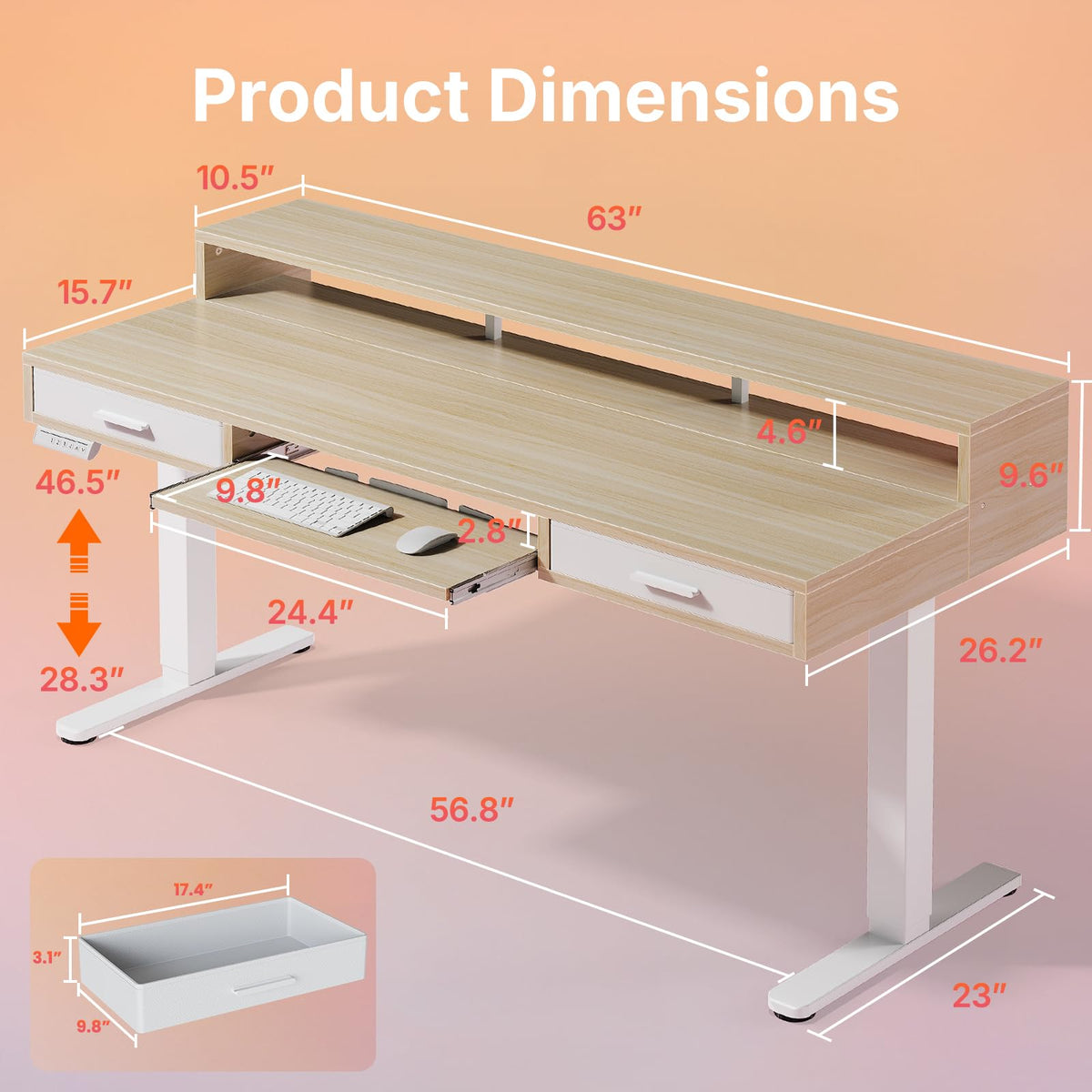 HUANUO 55″ x 26″ Electric Standing Desk with 2 Drawers &24.4″ Large Keyboard Tray, C-Clamp Mount Compatible, Adjustable Computer Desk for Office, Sit Stand Up Desk with 4 Height Presets, Light Walnut