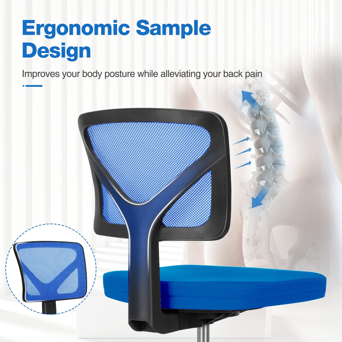 Sweetcrispy Small Armless Desk Chair, Mesh Rolling Office Chairs