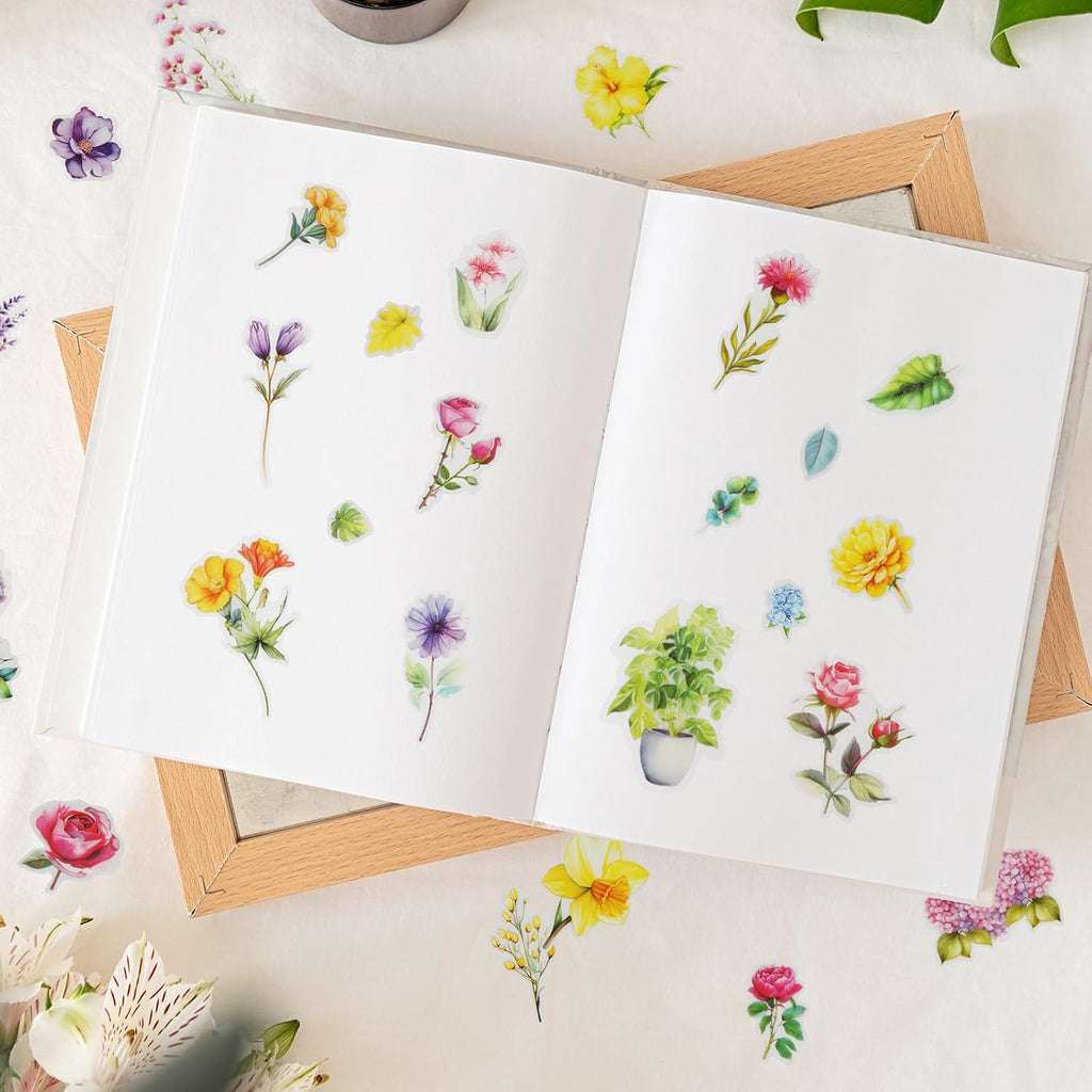 Kattykitty 309PCS Transparent Flower Stickers for Scrapbooking