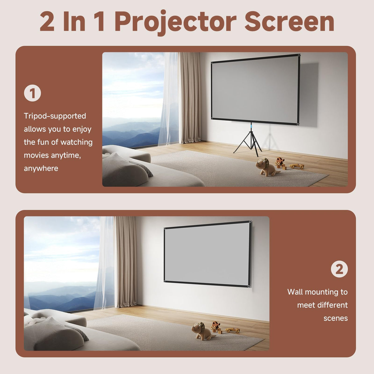 Projector Screen with Stand, 80 Inch Portable Projector Screen Outdoor Indoor, 1.2 Gain Fiberglass Projection Screen, 16:9 Outdoor Movie PVC Screen with Carrying Bag for Movie Night(White Screen)