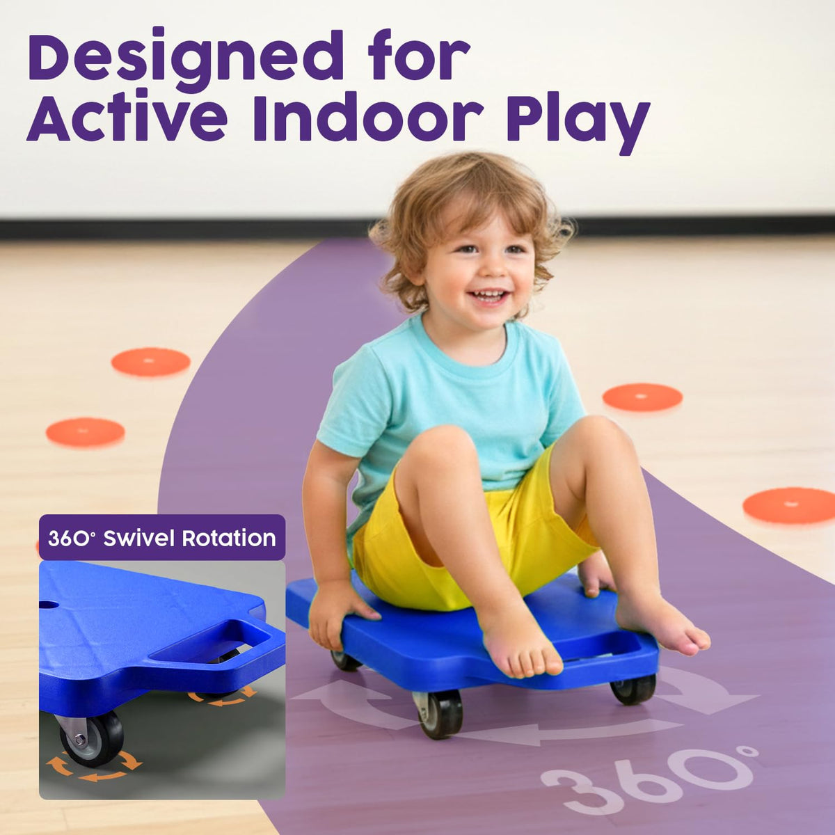 Hurtle Heavy Duty Gym Floor Scooter Board with Safety Handles - PE & Sensory Equipment