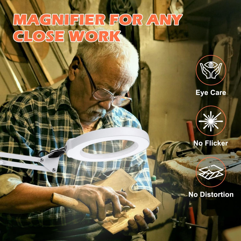 30X 12X Square Magnifying Glass with Light and Clamp, 36'' Ultra Long Lamp