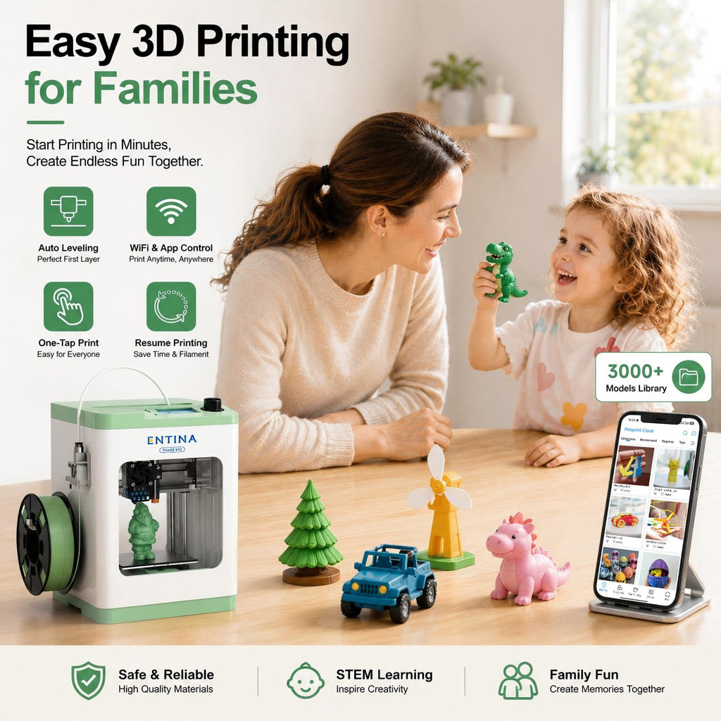 Entina Tina2C 3D Printer for Beginners, Fully Assembled Starter Mini 3D Printer, Start in 8 Mins, App & WiFi Control, Auto Leveling, 3500+ Model Library, 25+ Creative DIY Modules for STEM, Home